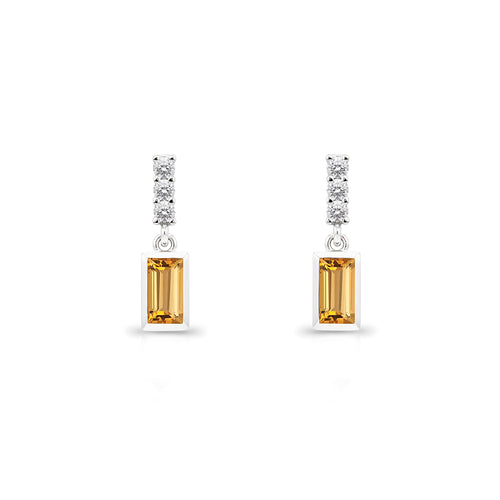 14K Gold Citrine Baguette Earrings