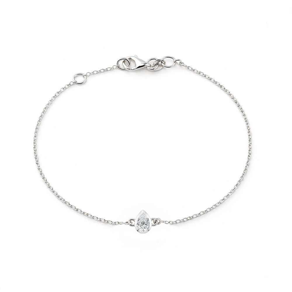 14K Gold White Sapphire Bracelet, Pear Cut Bracelet