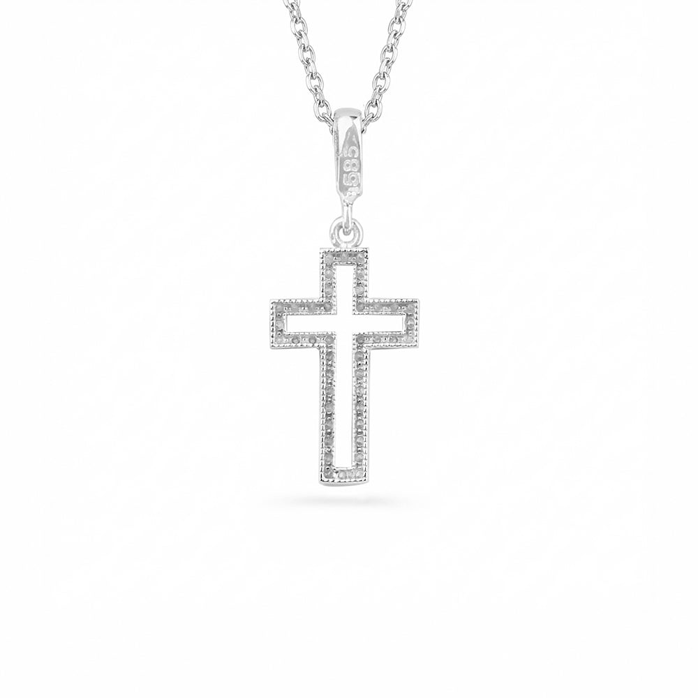 14K Gold Diamond Cross Necklace / Christian Cross Pendant