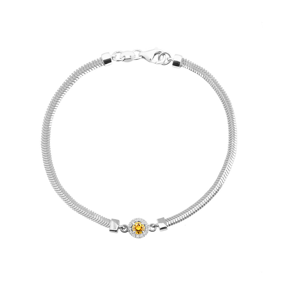 14K Gold Round Citrine Bracelet / Yellow Gemstone Bracelet