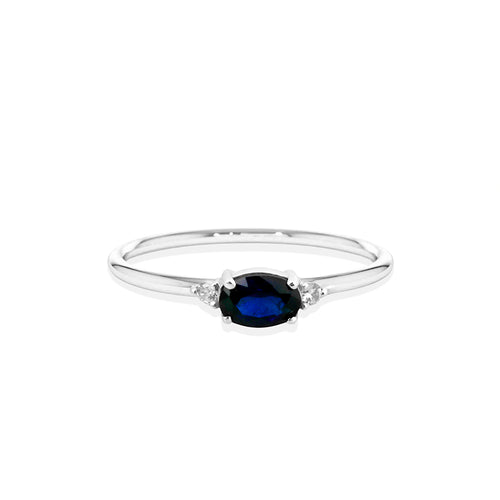 14K Solid Gold Oval Cut Diamond Sapphire Ring