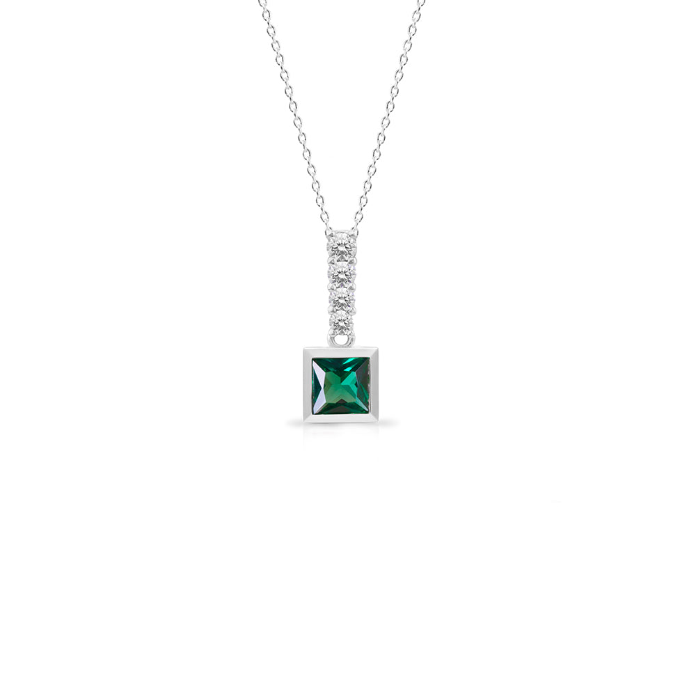 Emerald Princess Cut Necklace, Birthstone Gift for Her