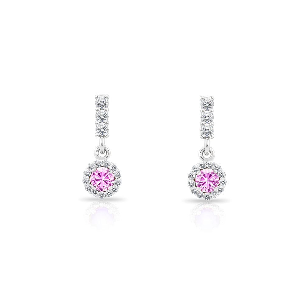 14K Gold Pink Sapphire Halo Earrings