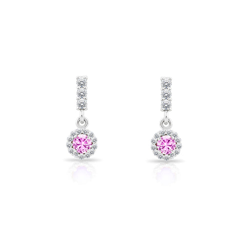 14K Gold Pink Sapphire Halo Earrings