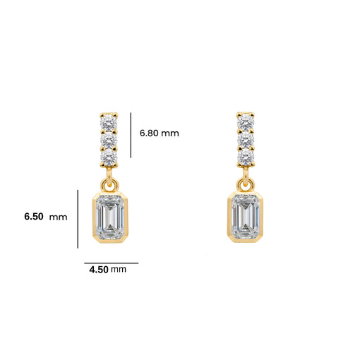14K Gold White Sapphire Rectangular Earrings