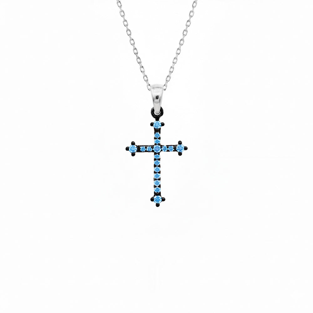 14K Gold Aquamarine Cross Necklace / Christian Necklace