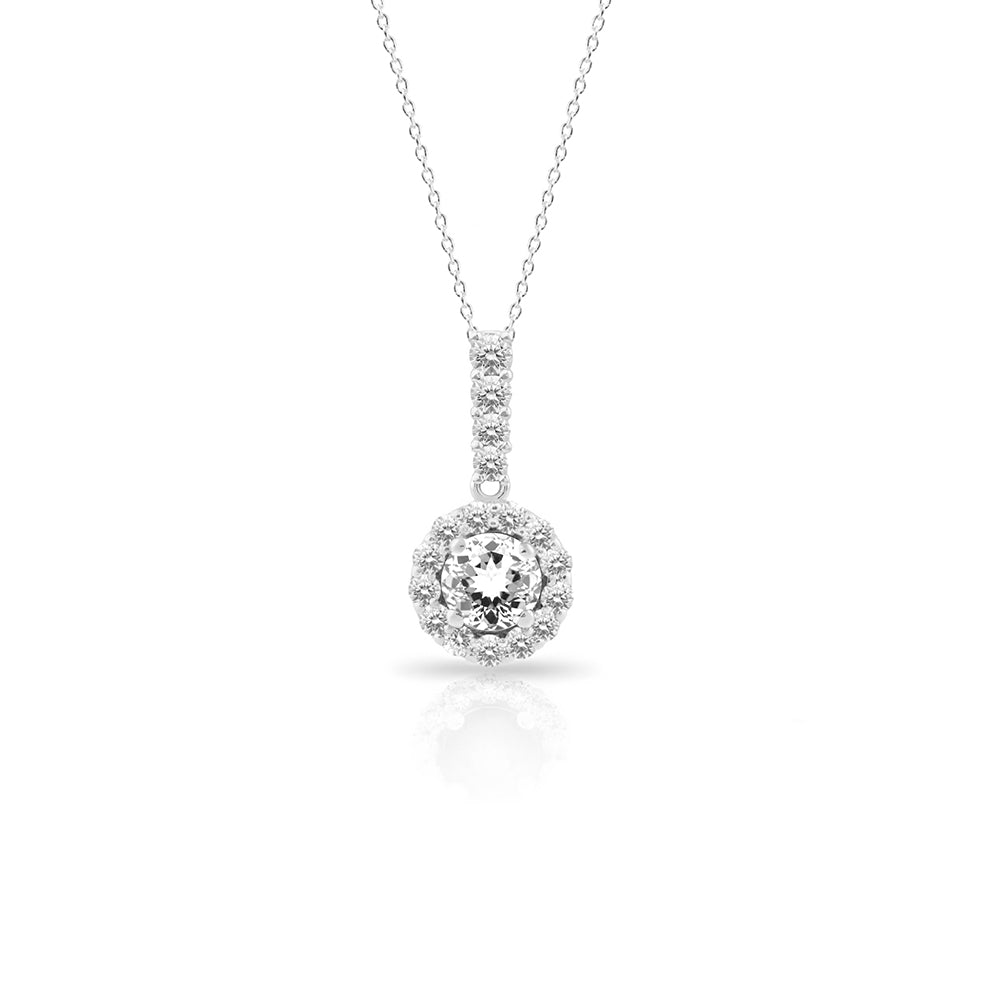 White Sapphire Bridal Necklace, Diamond Round Necklace
