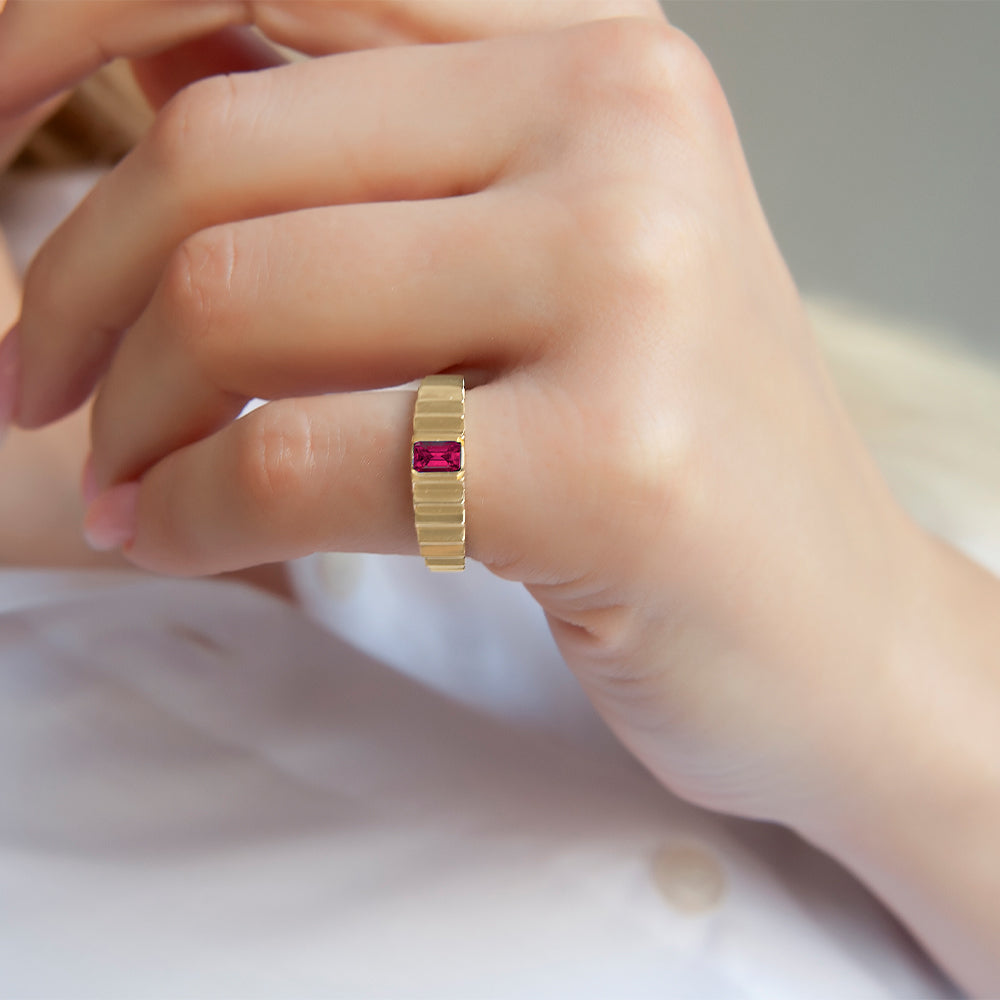 14K Gold Ruby Step Edge Ring