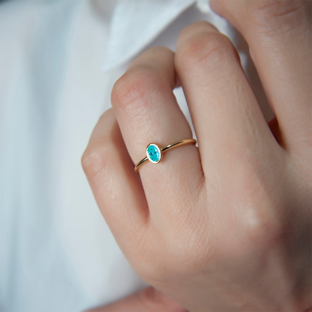 14K Gold Aquamarine Bezel Ring