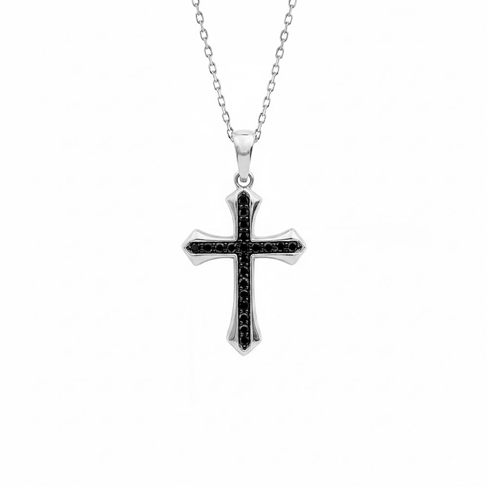Traditional Black Diamond Cross Necklace / Christmas Gift