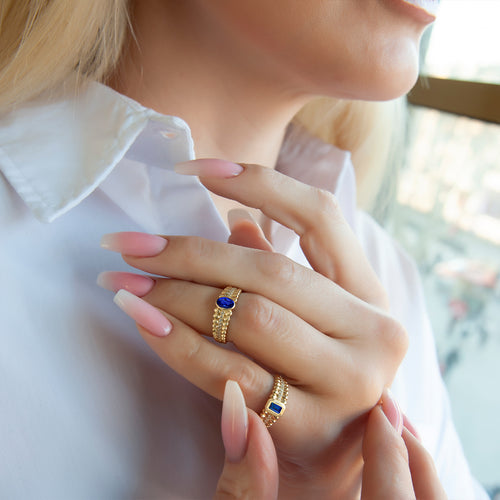 14K Gold Natural Sapphire Beaded Ring