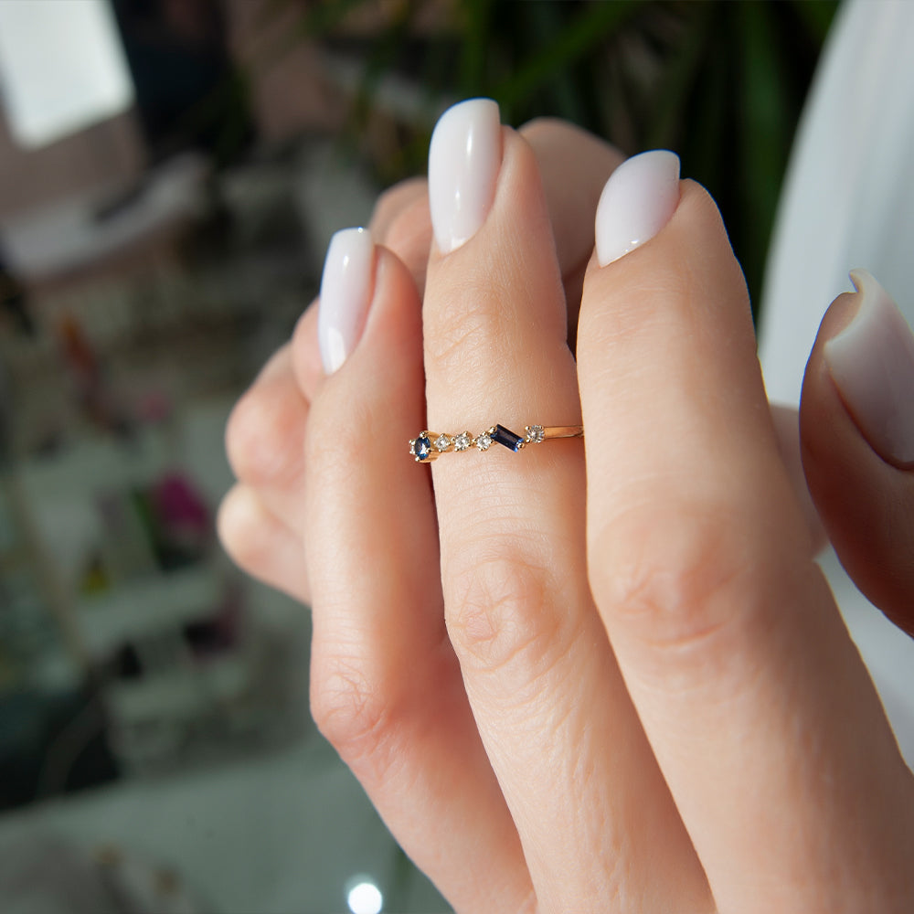 14K Gold Diamond Sapphire Band Ring