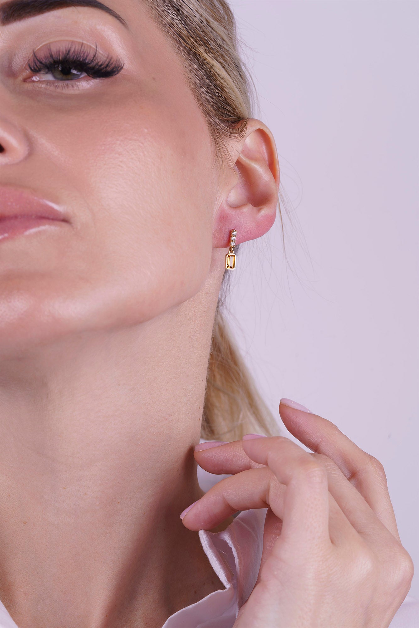 14K Gold Citrine Rectangular Earrings