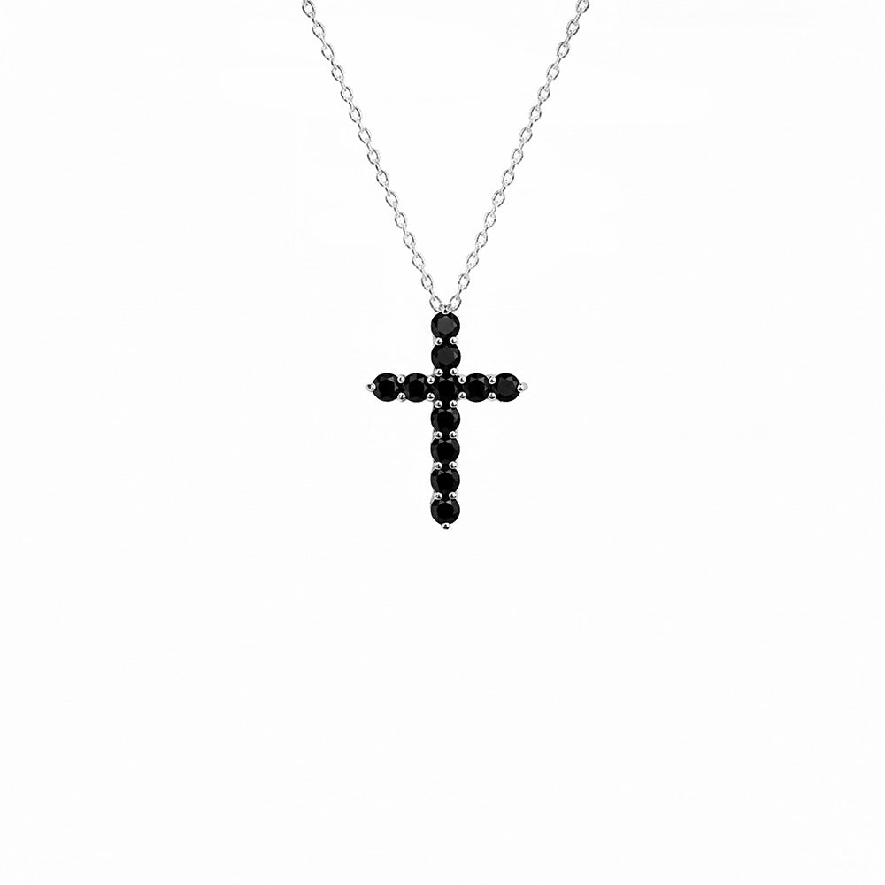 14K Gold Black Diamond Cross Necklace / Confirmation Gift