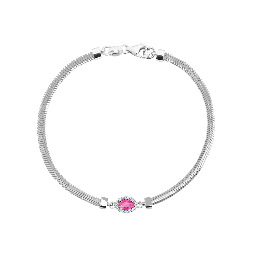 14K Gold Oval Pink Sapphire Diamond Bracelet