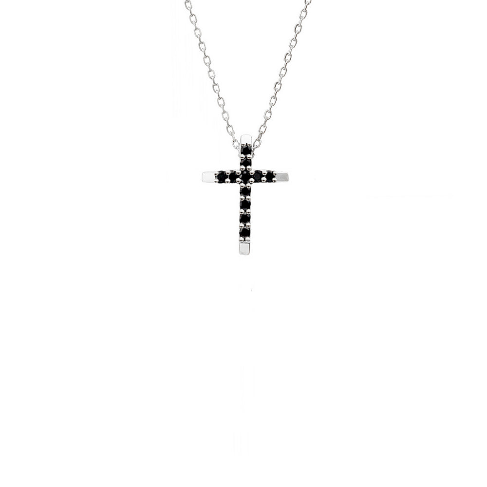 Black Diamond Cross Pendant Necklace / Handmade Religious Jewelry
