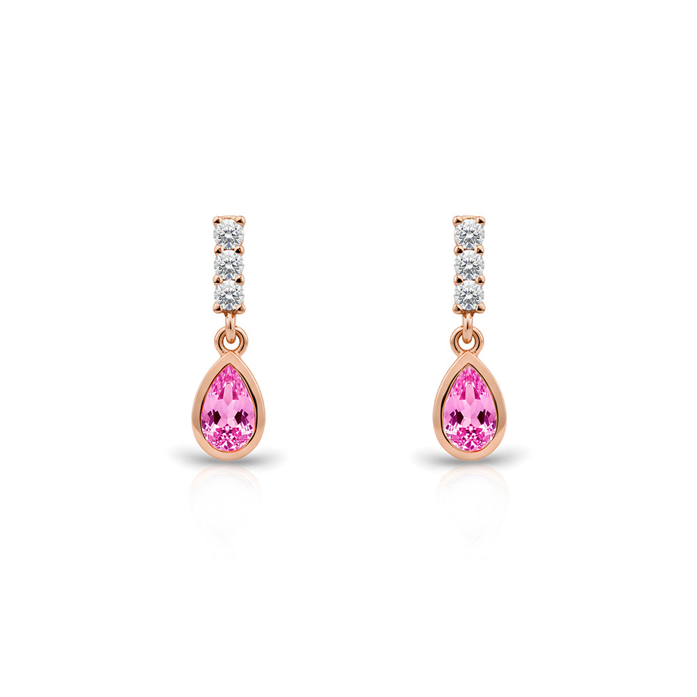 14K Gold Pink Sapphire Teardrop Earrings