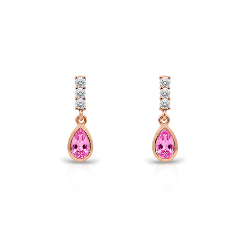 14K Gold Pink Sapphire Teardrop Earrings
