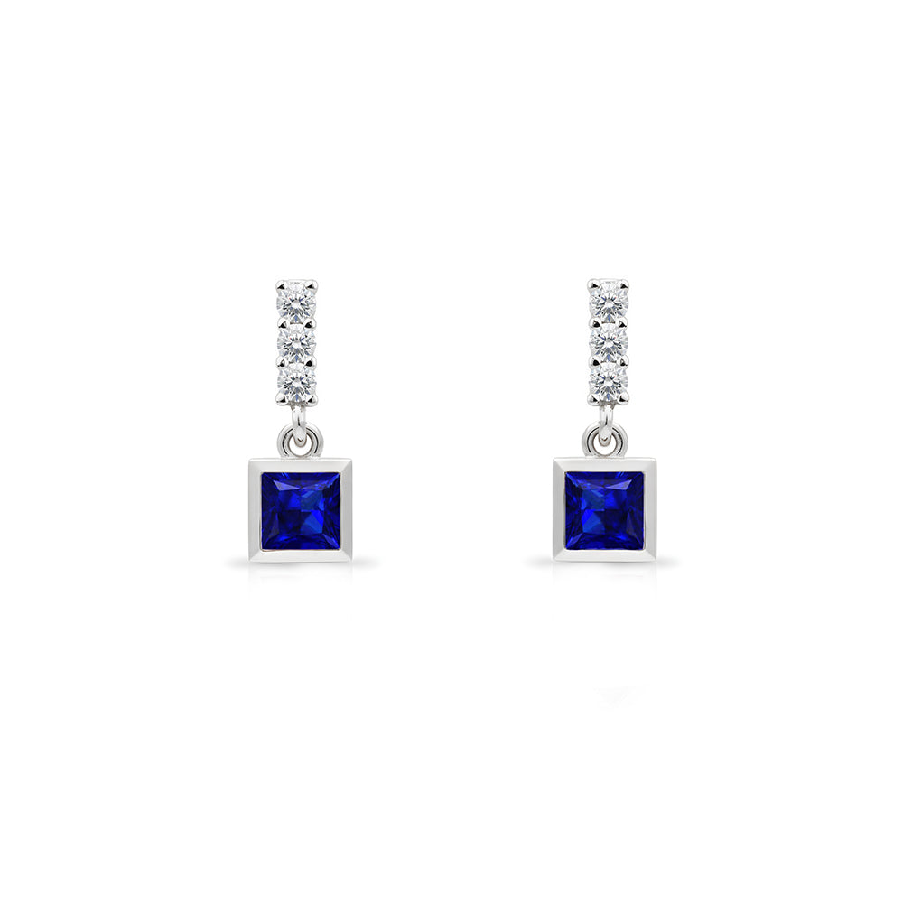 14K Gold Sapphire Square Earrings