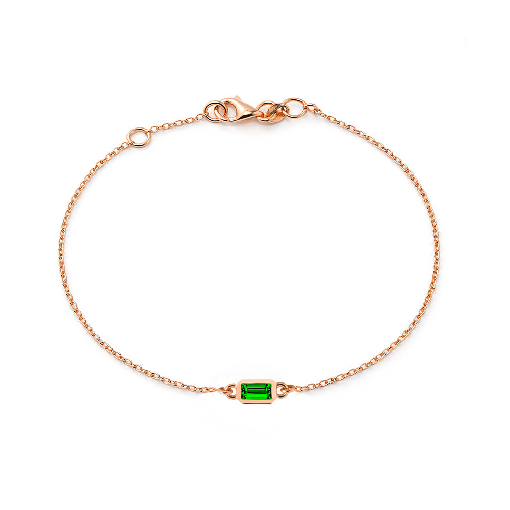 14K Gold Baguette Emerald Chain Bracelet