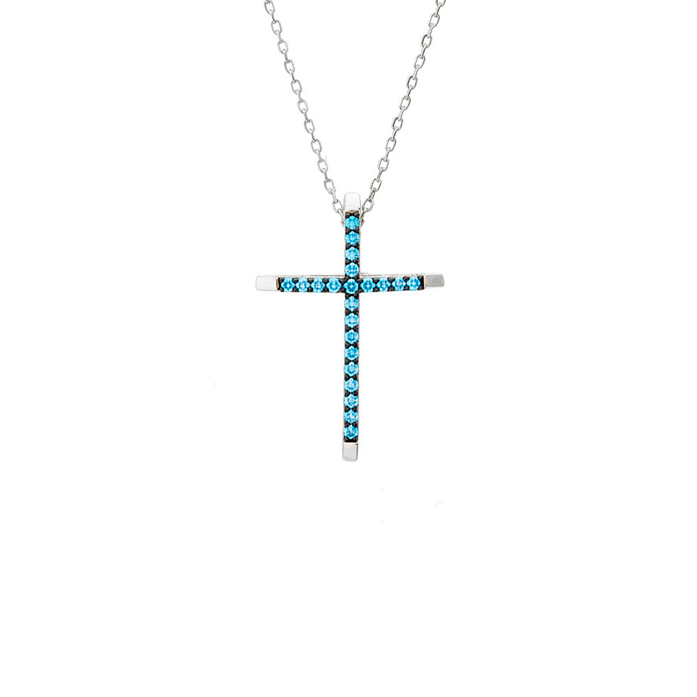Modern Aquamarine Cross Necklace / Everyday Religious Jewelry