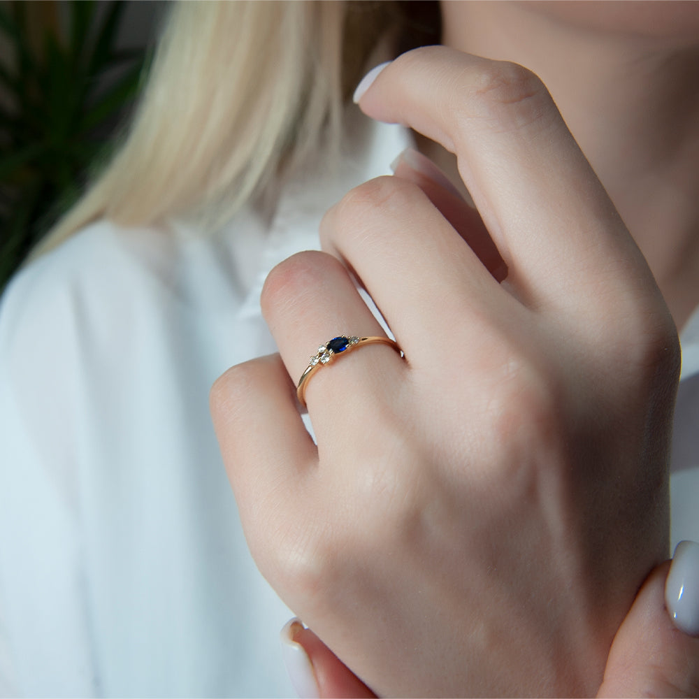 14K Solid Gold Oval Sapphire Ring
