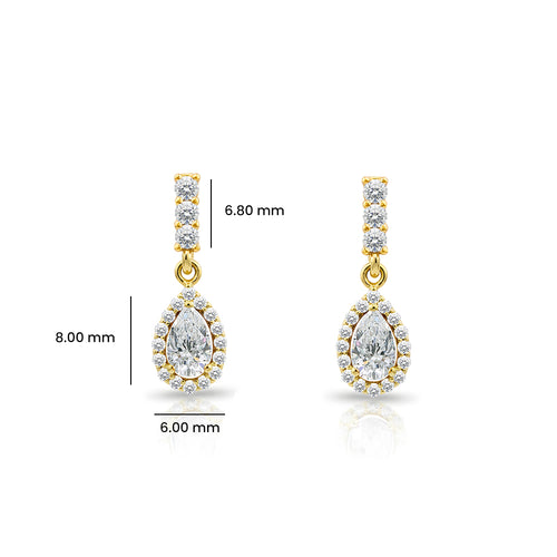 14K Gold White Sapphire Pear Cut Earrings