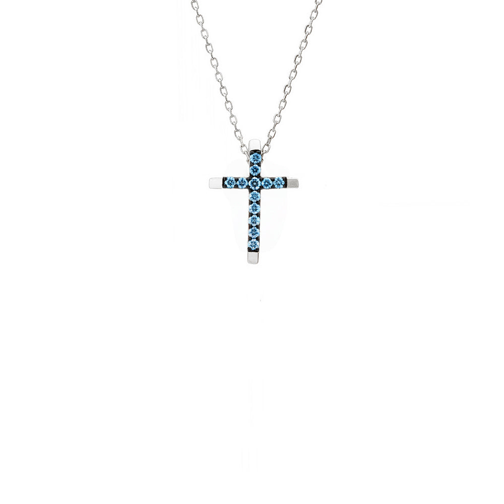 Minimalist Gold Aquamarine Cross Necklace