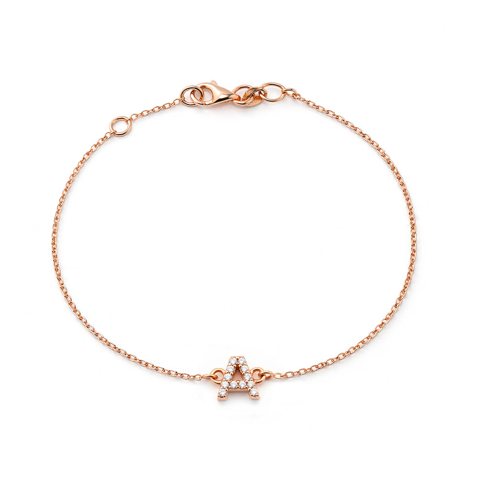 14K Gold Letter Bracelet / Initial A Diamond Bracelet