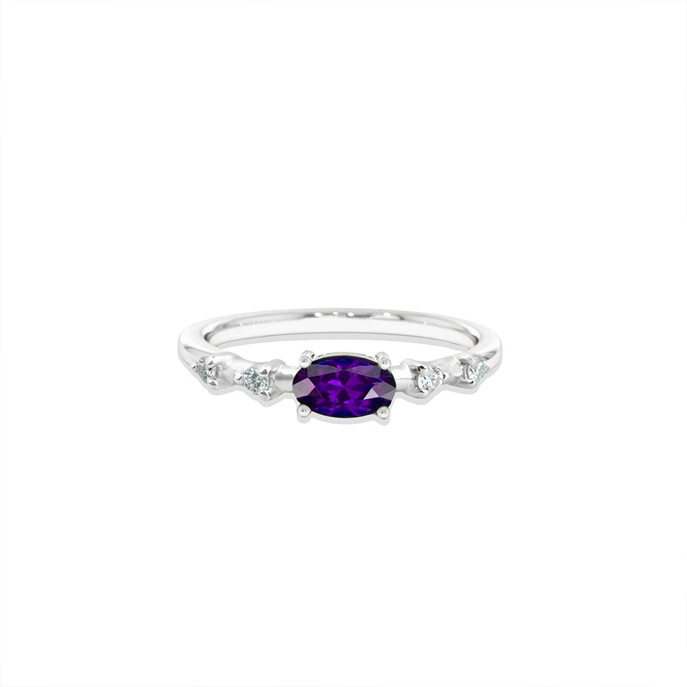 14K Gold Amethyst Diamond Ring / East West Amethyst Ring