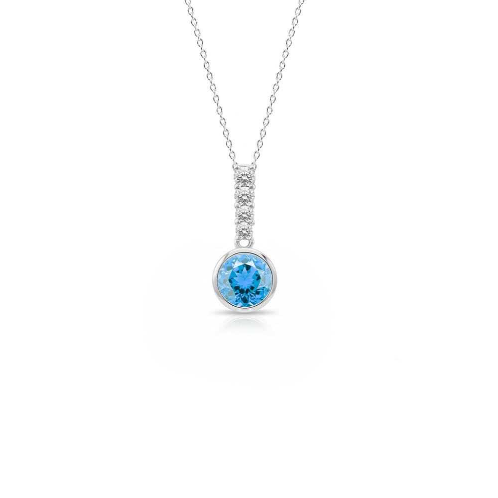 14K Gold Round Aquamarine Diamond Necklace