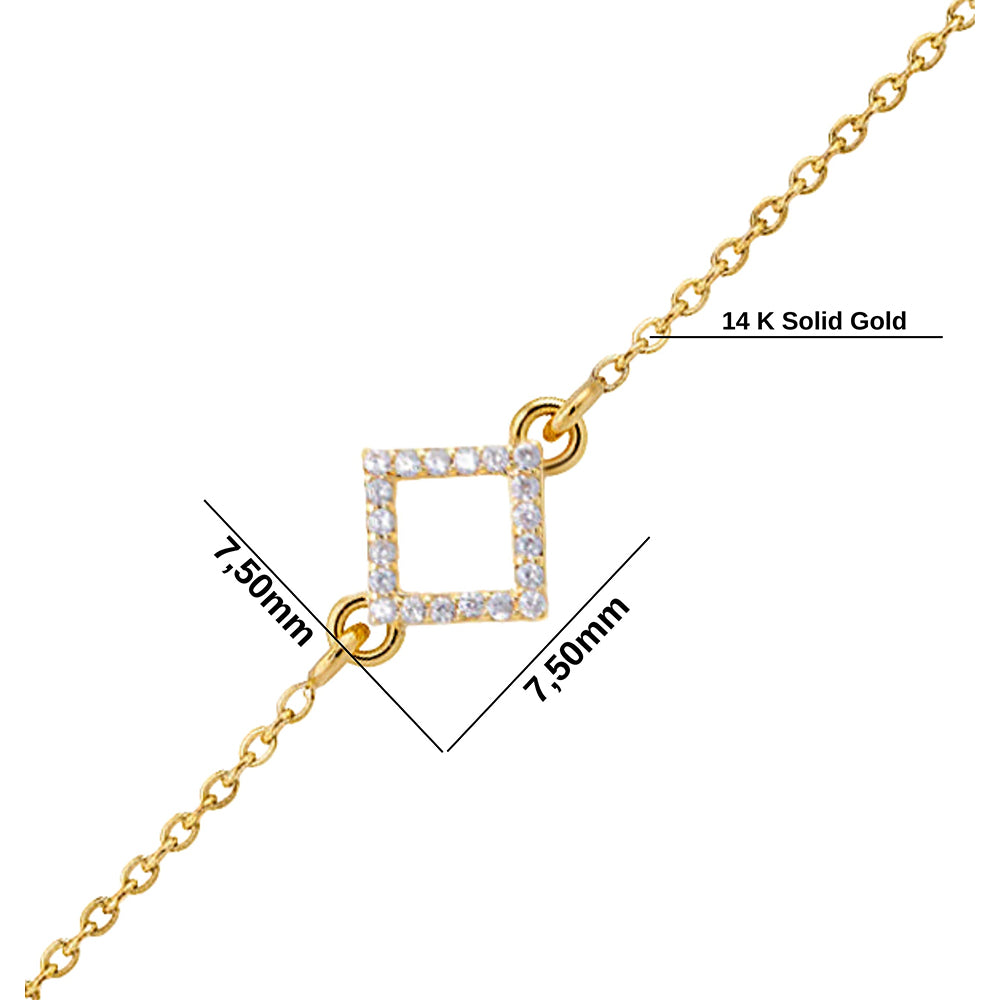 14K Gold Diamond Square Bracelet / Anniversary Gift