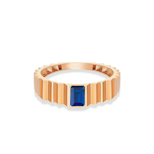 14K Gold Sapphire Step Edge Ring