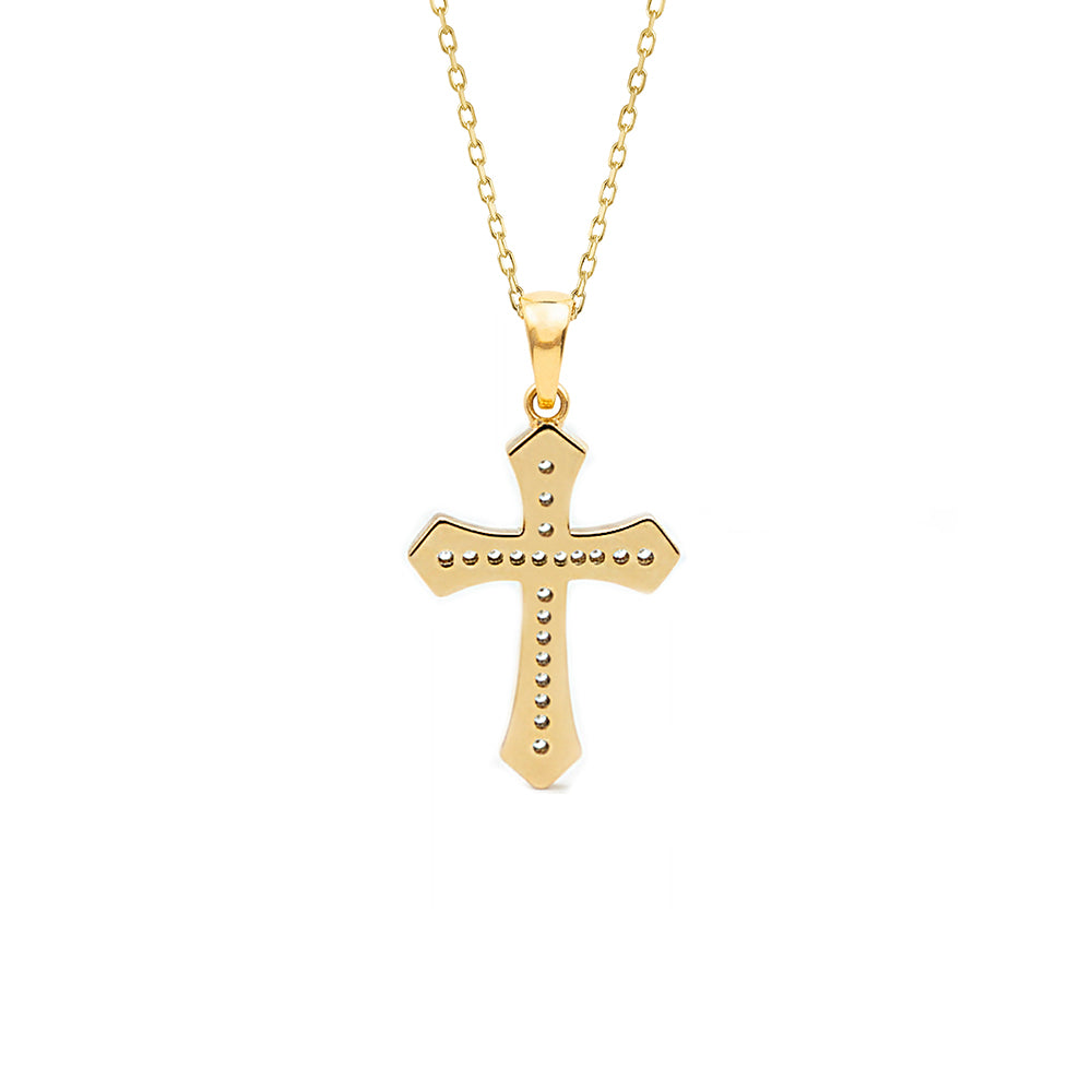 14K Gold Diamond Cross Necklace / Vintage Style Christian Pendant
