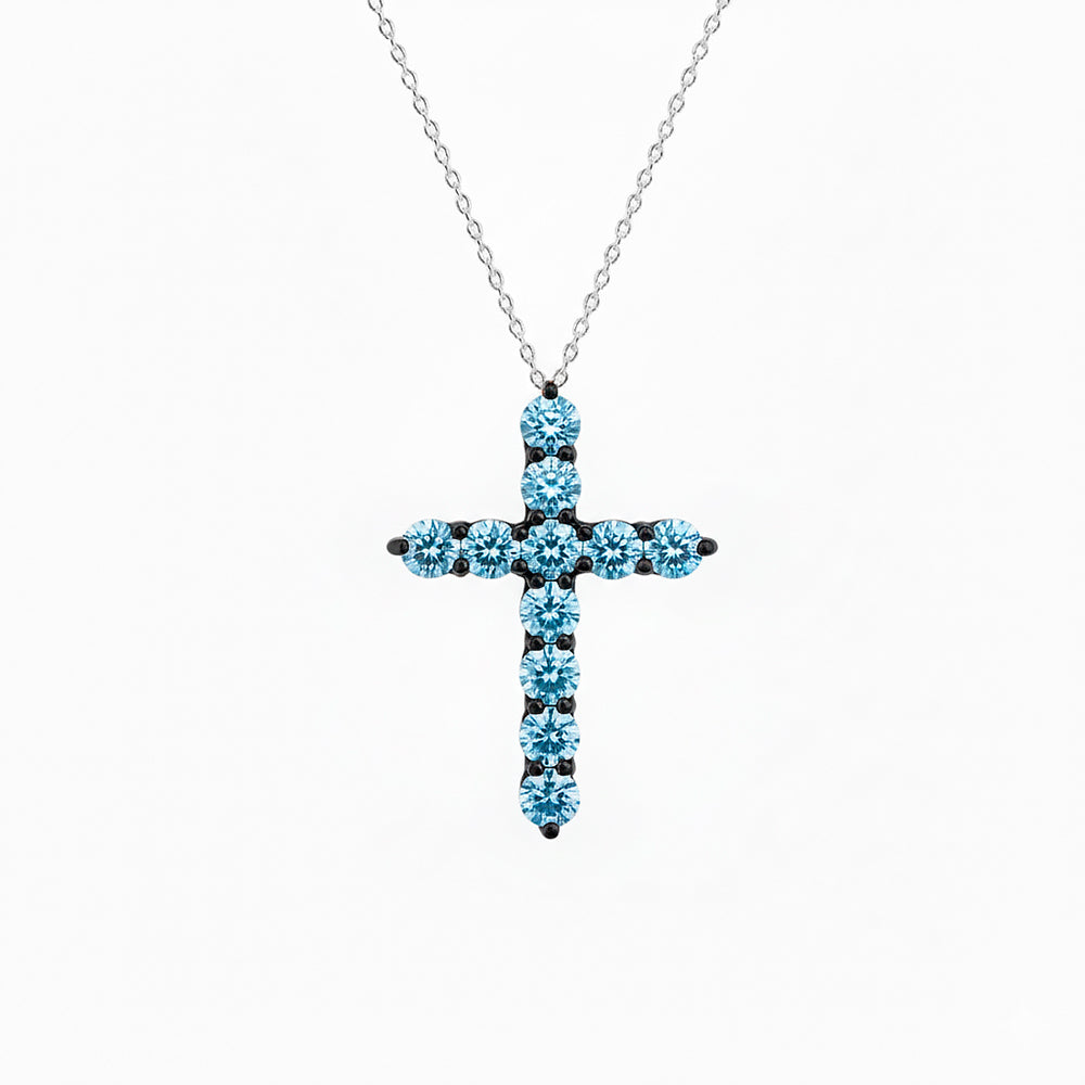 Aquamarine Cross Necklace / Christian Faith Jewelry