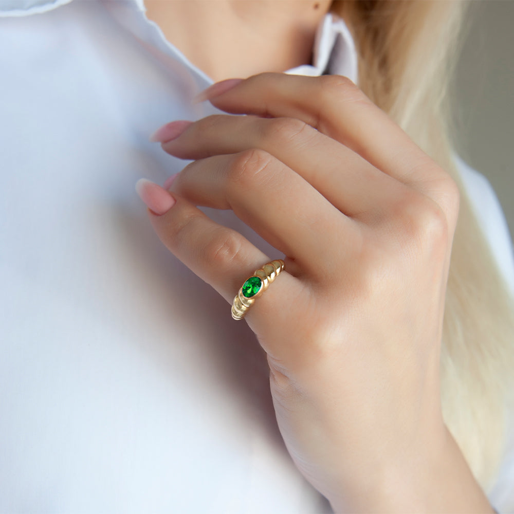 14K Gold Natural Emerald Bubble Ring