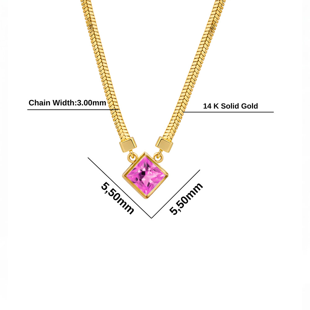 14K Gold Princess Cut Pink Sapphire Pendant, Anniversary Gift