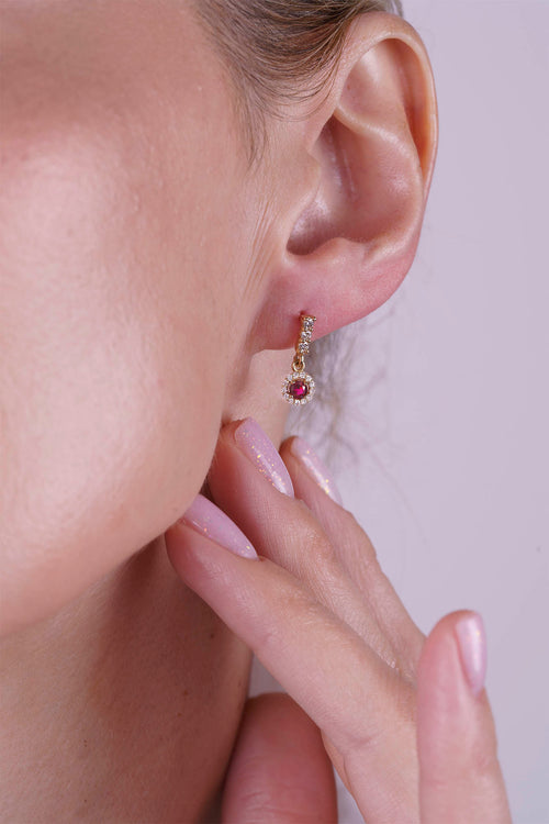 14K Gold Ruby Halo Earrings