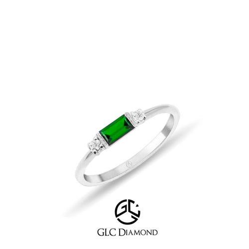 Baguette Emerald Ring with Diamond Side Stones