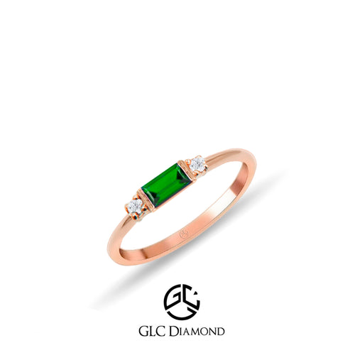 Baguette Emerald Ring with Diamond Side Stones