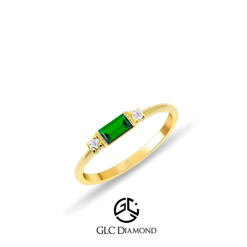 Baguette Emerald Ring with Diamond Side Stones