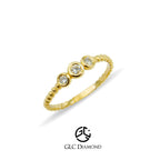 14K Gold Round Cut Bezel Three stone Diamond Ring