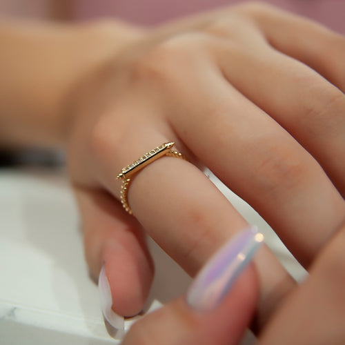 14K Solid Gold Rectangle Bar Ring