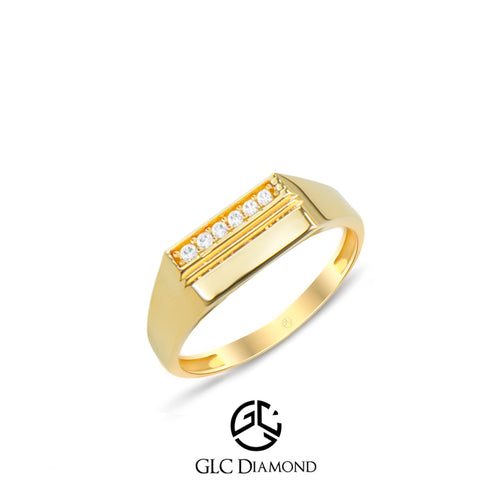 14K Gold Bar Diamond Ring, Sleek Modern Gold Ring with Pave Diamond Row