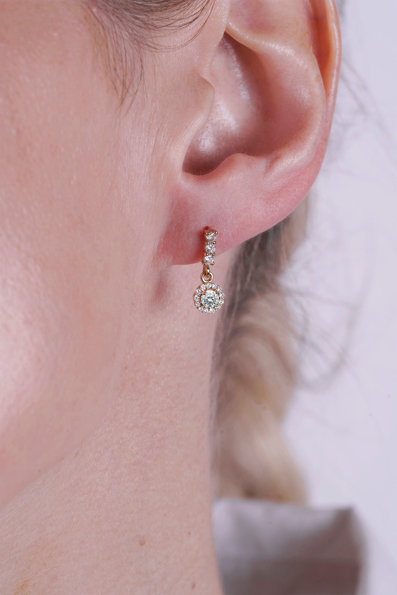 14K Gold Diamond Halo Earrings