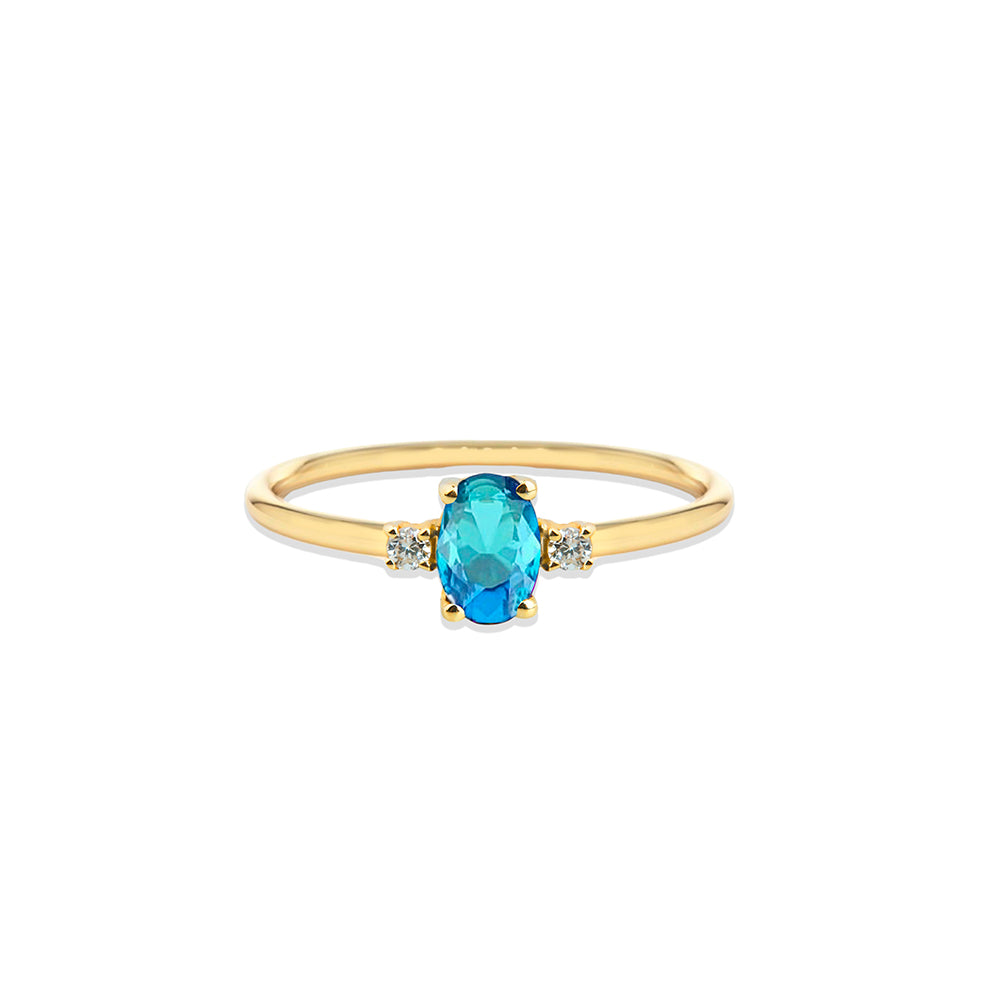 14K Gold Diamond Ring / Three Stone Aquamarine Ring
