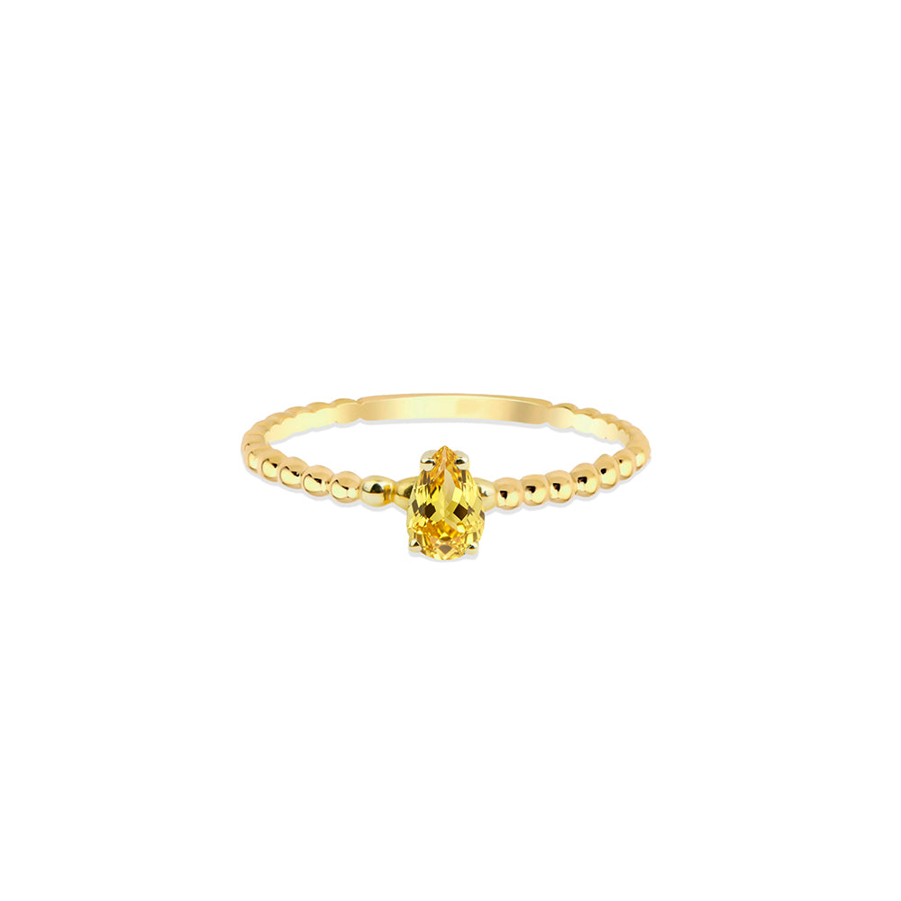 14K Gold Pear Citrine Ring / Golden Yellow Gemstone