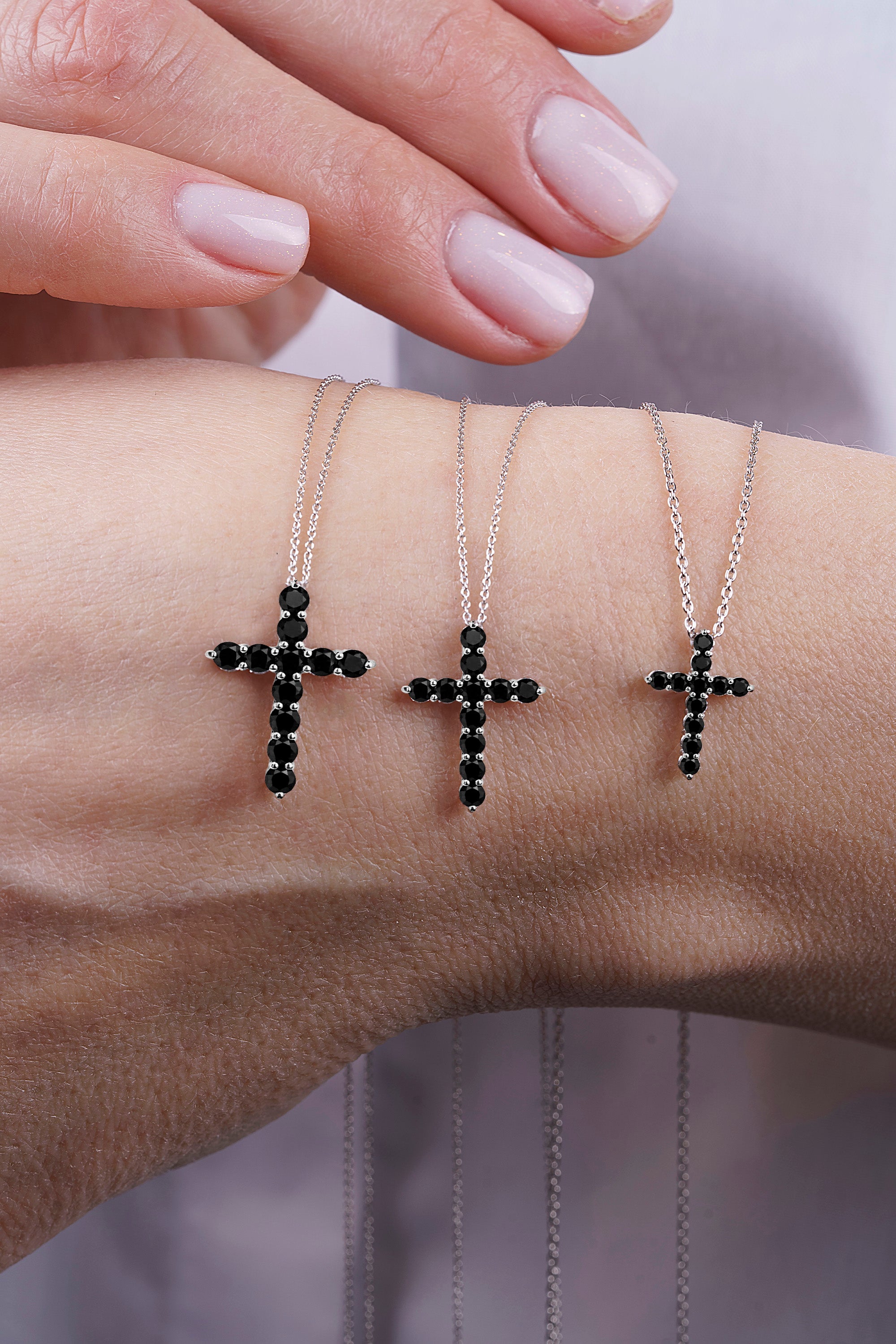 14K Gold Black Diamond Cross Necklace / Modern Religious Pendant