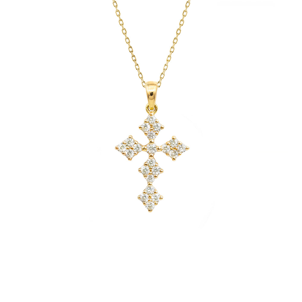 14K Gold Diamond Cross Necklace / Dainty Christian Cross Pendant