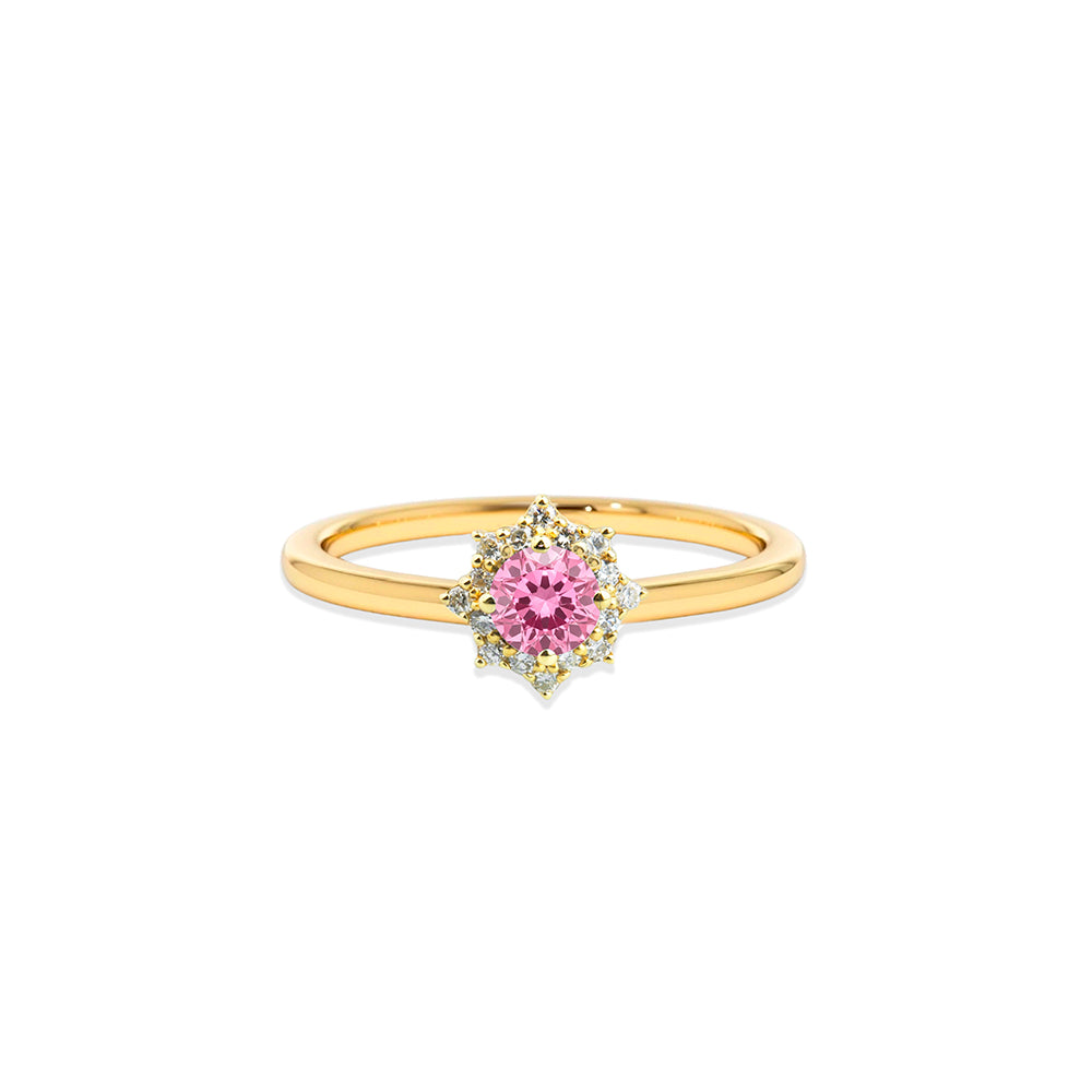 14K Gold Diamond Ring / Pink Sapphire Halo Ring